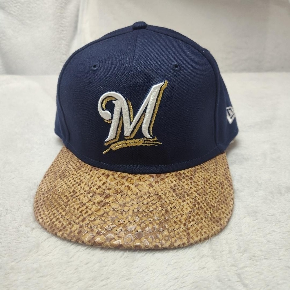 Milwaukee Brewers New Era Hat Cap Snap Back Mens OSFA Snakeskin Brim Baseball